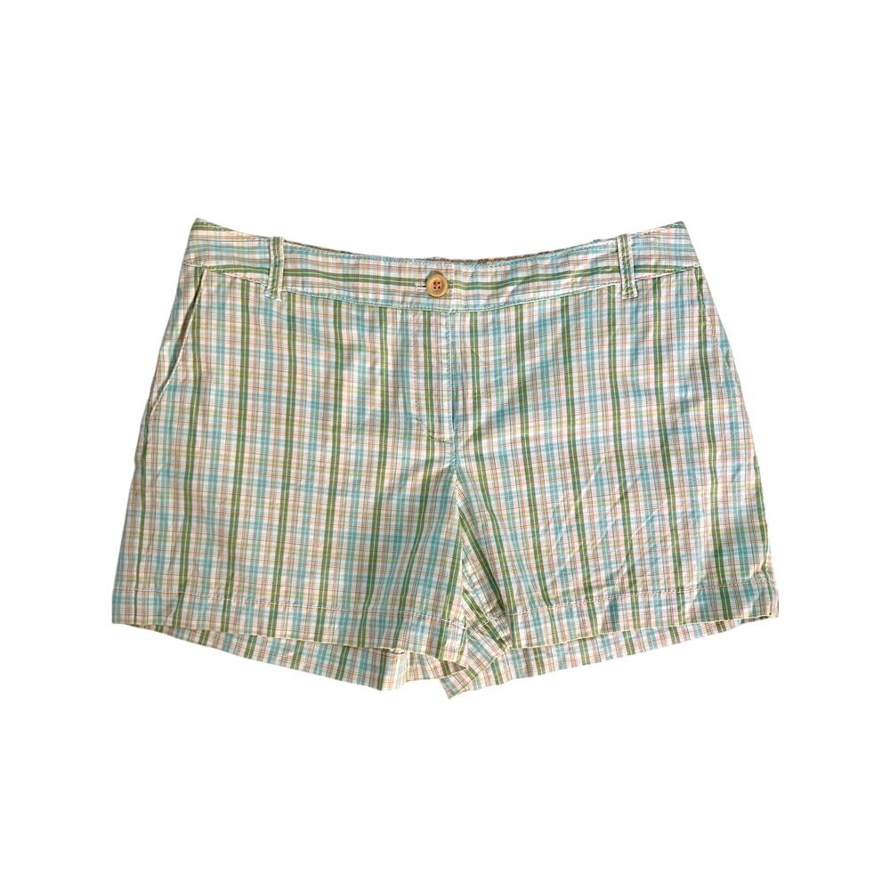 LOFT Green and Coral Plaid Shorts Size 8